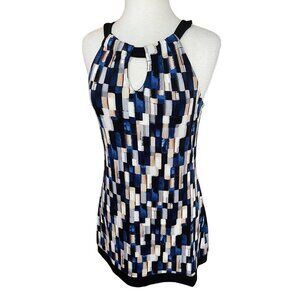 White House Black Market Dress Women's Size Small Blue Black Geo Pattern